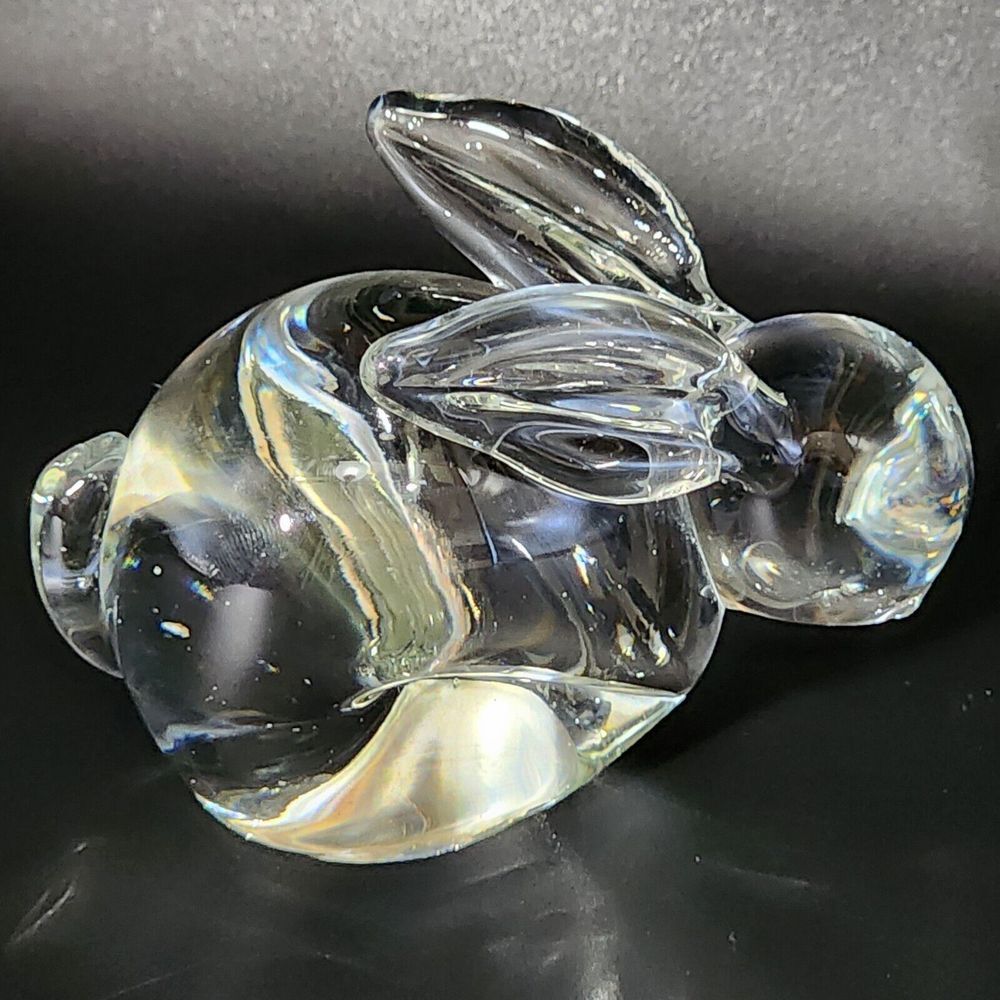 Vintage Clear Art Glass Rabbit Bunny Figurine Paperweight Heavy Crystal Decor